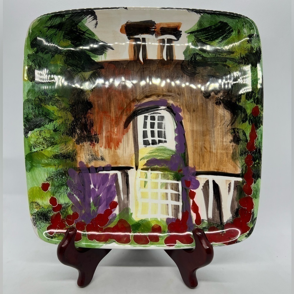 Lillian Vernon Square Plate with Painting of House Made to Hang on Wall